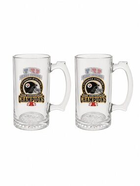 Set of 2 Pittsburgh Steelers Super Bowl XL Glass Beer Mugs 2005 Champs